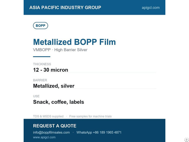 Bopp Film 8 Micron Silver Corona Treated For Bakery Wrap