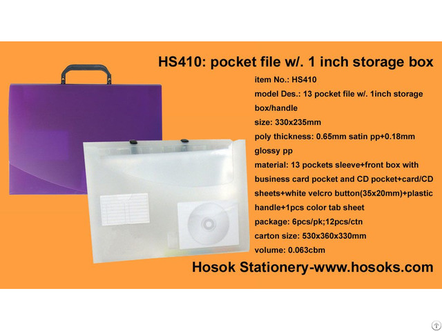 Hs410 13 Pocket File W 1inch Storage Box Handle