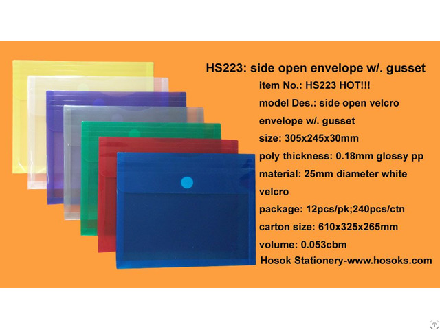 Hs223 Side Open Velcro Envelope W Gusset