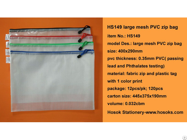 Hs149 Large Mesh Pvc Zip Bag