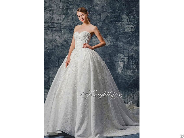 K10105161x Stapsless Jacquard Satin Lace Applique Wedding Gown