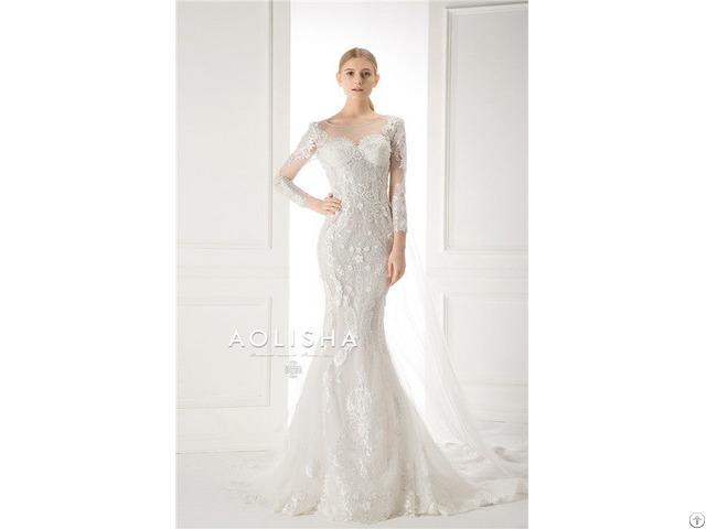A18827161z Long Sleeves V Neckline Lace Applique With Beads Sheath A Line