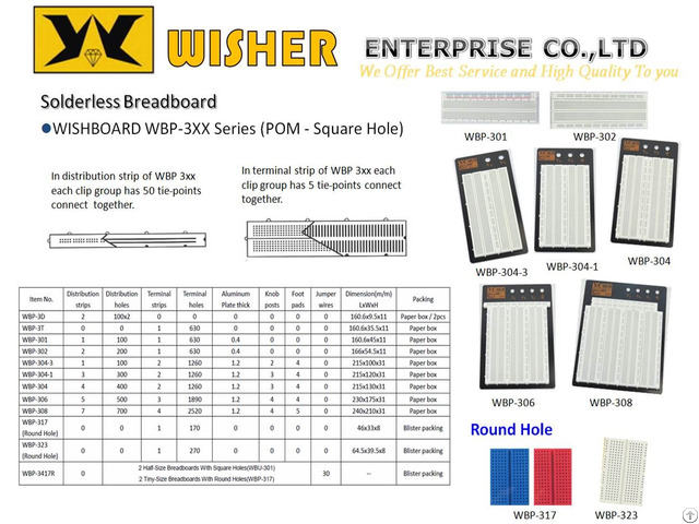 Solderless Breadboard Wishboard Wbp 3xx Series Pom Square Hole