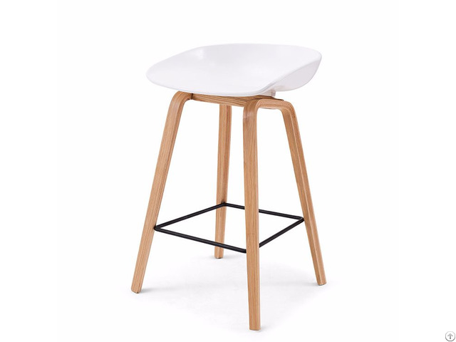 Special Price Commercial Furniture White Plastic Seat Bar Stool With Wooden Legs