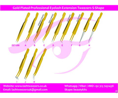 Gold Plated Professional Eyelash Extension Tweezers S Shape