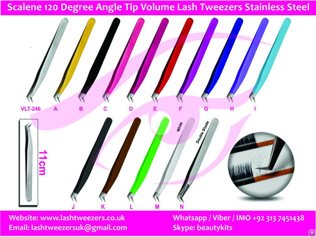 Scalene 120 Degree Angle Tip Volume Lash Tweezers Stainless Steel