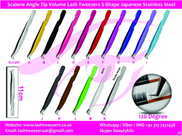 Scalene Angle Tip Volume Lash Tweezers S Shape Japanese Stainless Steel