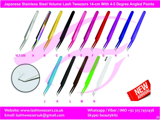 Japanese Stainless Steel Volume Lash Tweezers 14cm With 4 5 Degree Angled Points