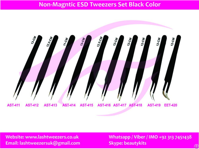 Non Magntic Esd Tweezers Set Black Color