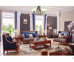 Solid Wood American Country Style Sofa With Fabric And Leather In Livingroom