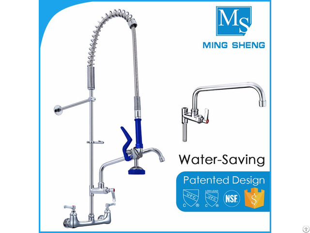 Chrome Plated Wall Mounted Kitchen Pre Rinse Unit Water Tap With Add On Faucet