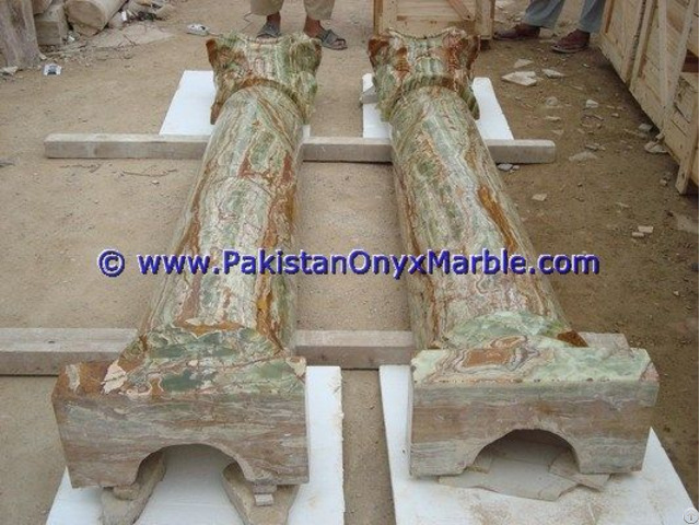 Dark Green Onyx Columns Handcraved Pillars Carved Top