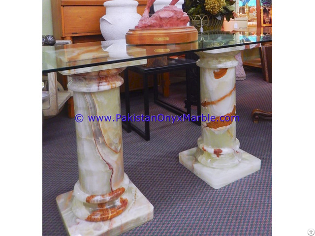 Light Green Onyx Columns Handcraved Pillars Carved Top