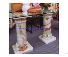 Light Green Onyx Columns Handcraved Pillars Carved Top