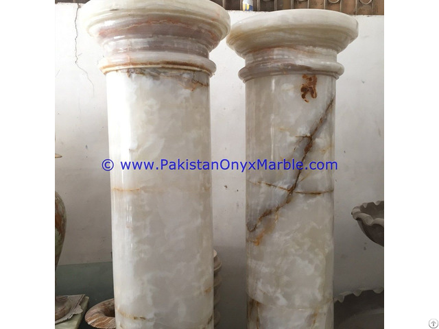 White Onyx Columns Handcraved Pillars Carved Top