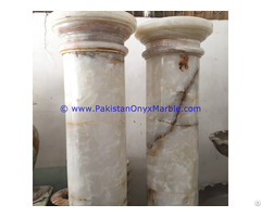 White Onyx Columns Handcraved Pillars Carved Top