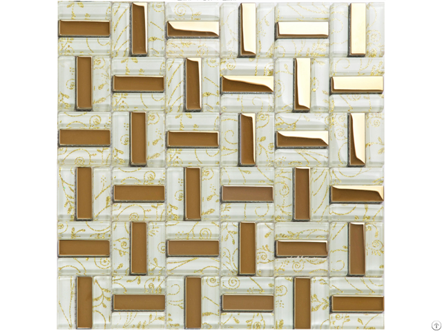 Crystal Glass Tiles Gold Plated Tile Kitchen Wall Backsplash Strip Pattern Decor