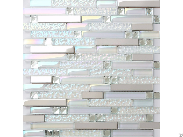 Iridescent Diamond Kitchen Counter Backsplash Silver Stainless Steel Glass Tiles