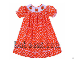 Nice Pumpkin Basket And Candy Smocked Bishop Dress Bb704