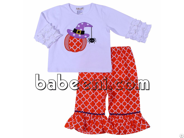 Cute Pumpkin And Spider Appliqued Set For Girl Bb698