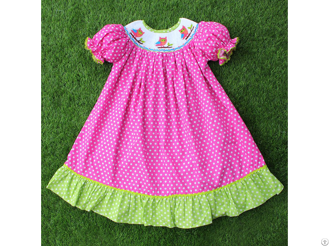 Nice Owl Hand Smocked Bishop Dress Bb353