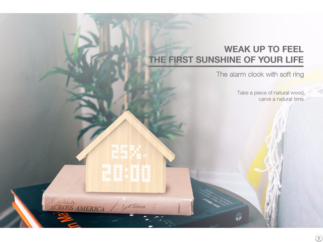 Digital Wood Digital Alarm Clock With Unique House Design