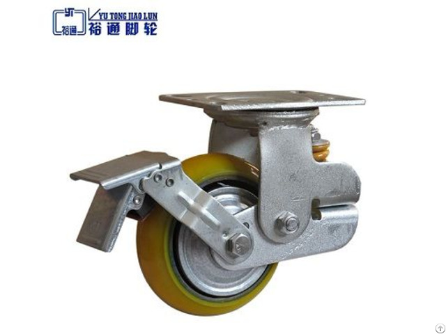 Single Spring Pu Korean Shock Absorbing Caster With Brake