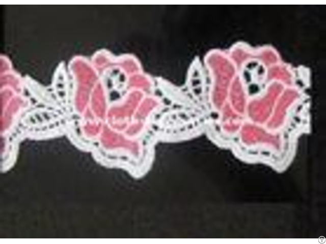 White Pink Floral Water Soluble Lace Trims Machine Embroidery 2 Inch