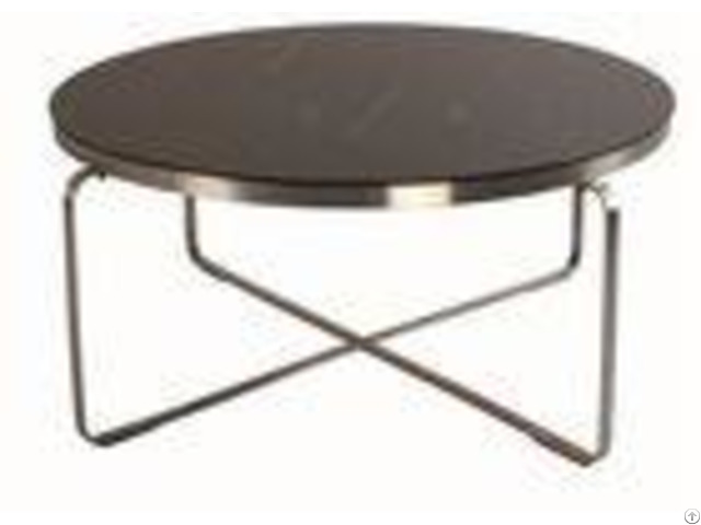 Wooden Round Size Hotel Coffee Table Stainless Steel Frame Environment Friendly