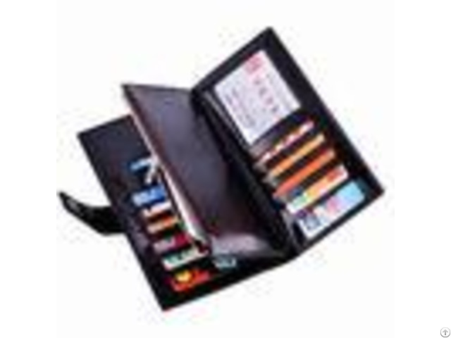 Oil Wax Leather Black Clutch Bag With Multi Card Position Thin Long Trifold Womens Wallet