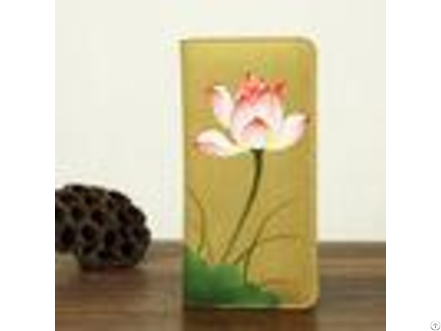 Retro Travel Khaki Leather Clutch Wallet Canvas With Hand Painted Flower