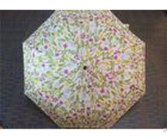 Manual Open Transparent 3 Fold Umbrella Pink Flower Printed 21 Inch 8 Ribs