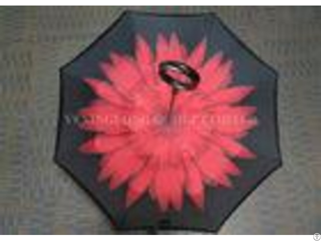 Durable Creative Reverse Folding Umbrella With Flowers Inside Manual Open