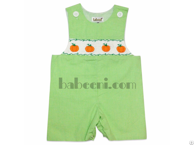 Nice Pumpkin Smocked Shortall For Baby Boys Bb322