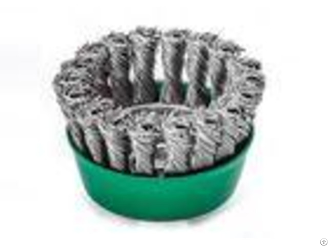 Weld Cleaning Knotted Wire Cup Brush Green Body 3 Inch Od With M10 Nut