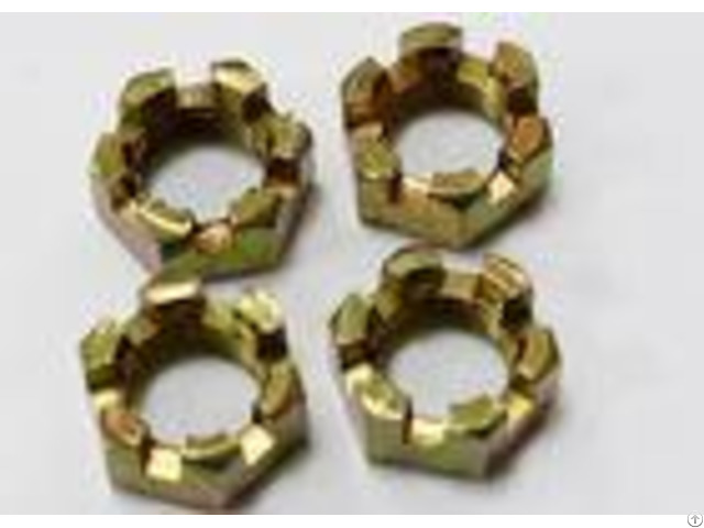 Non Standard Fastener Hexagon Slotted Nut Yellow Zinc Plated For Truck Spare Parts