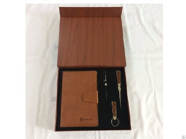 Notebook With Pen And Letter Opener Keychain In Wood Grain Gift Box For Vip