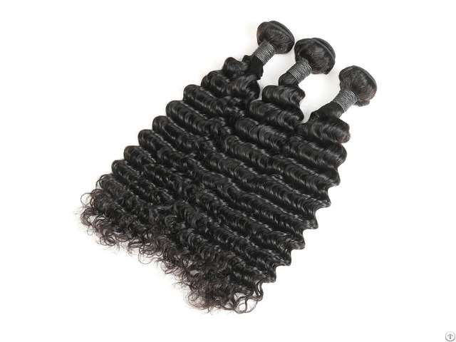 8a Brazilian Deep Wave Human Virgin Hair Weave 3 Bundles With Lace Frontal