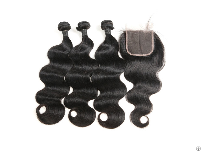 9a Indian Body Wave Human Virgin Hair Weave 3 Bundles With Lace Closure