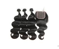 9a Indian Body Wave Human Virgin Hair Weave 3 Bundles With Lace Closure