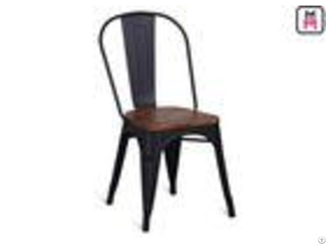 86cm Height Black Metal Restaurant Chairs Tolix Bar Stool With Wooden Seat