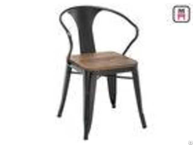 Tolix Arm Metal Restaurant Chairs Wood Seats Commercial Outdoor Furniture