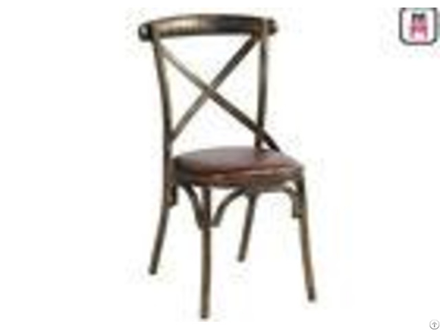 Wood Like X Back Stylish Metal Restaurant Chairs With Brown Leather Seats