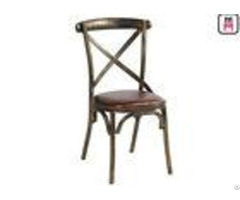 Wood Like X Back Stylish Metal Restaurant Chairs With Brown Leather Seats