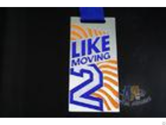 Like Moving 2 Logo Custom Award Medals With Black Ribbon Yellow Printed Color