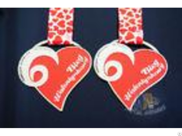 2d Double Side Red Heart Medal Die Cast Craft Medallions Corrosion Resistant