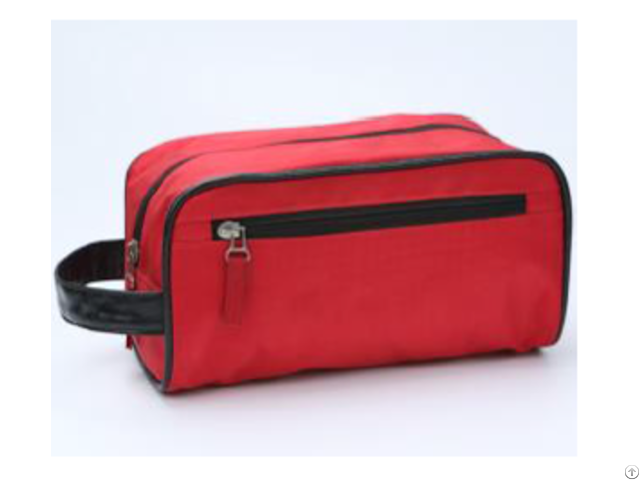 Red Oxford Cloth Pu Handle Cosmetic Bag