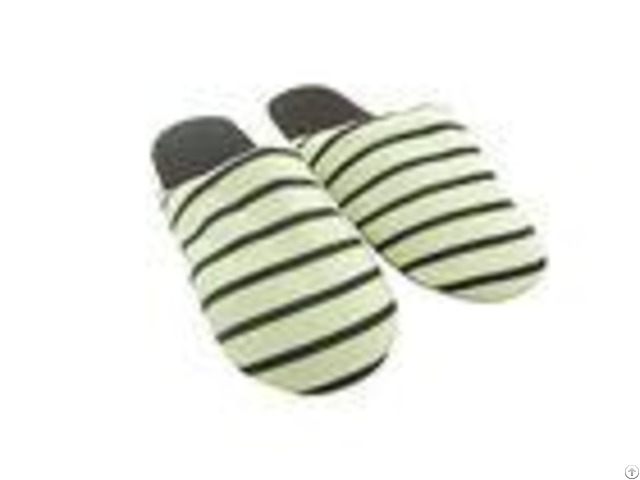 Coffee Color Soft Stripes Disposable Hotel Slippers With Suede Fabric Outsole Indoor