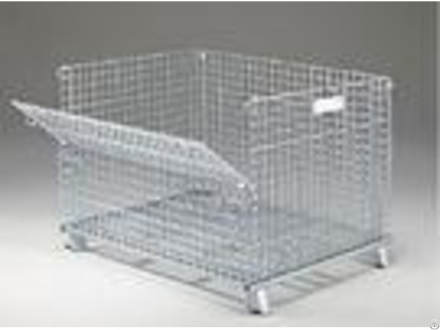 Zinc Coated Industrial Stackable Collapsible Wire Container With Casters Movable