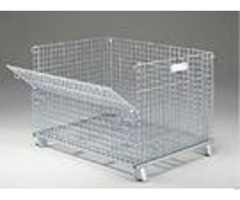 Zinc Coated Industrial Stackable Collapsible Wire Container With Casters Movable